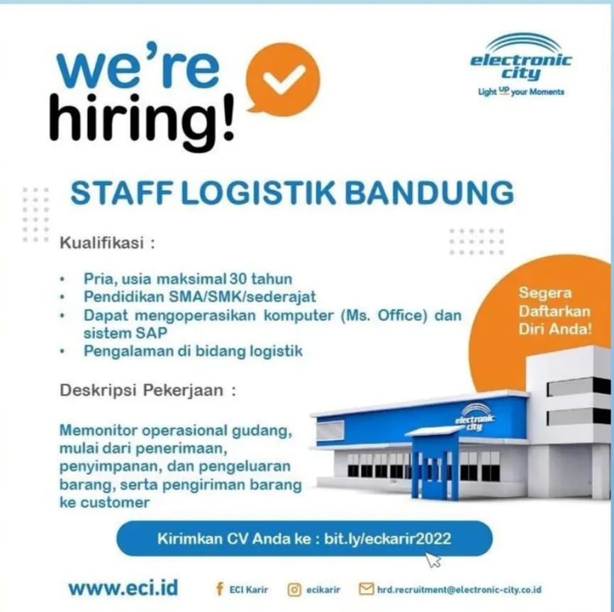 Lowongan Kerja Staff Logistik Bandung Di PT Elektronik City Nugasin