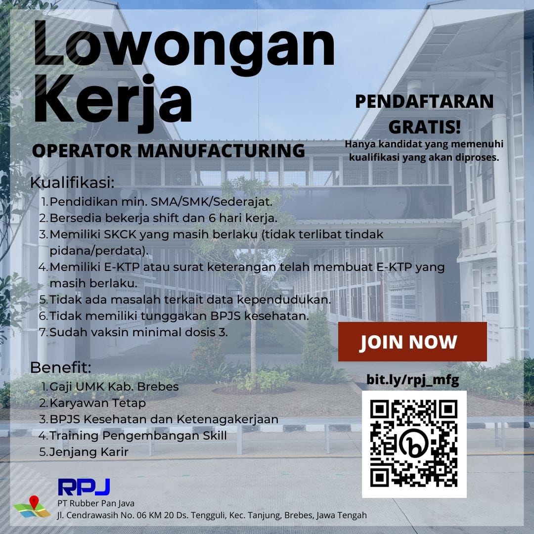 Lowongan Kerja Operator Manufacturing Di PT Rubber Pan Java 2023