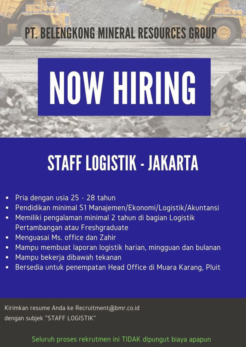 Lowongan Kerja Staff Logistic Jakarta Di PT Belengkong Mineral