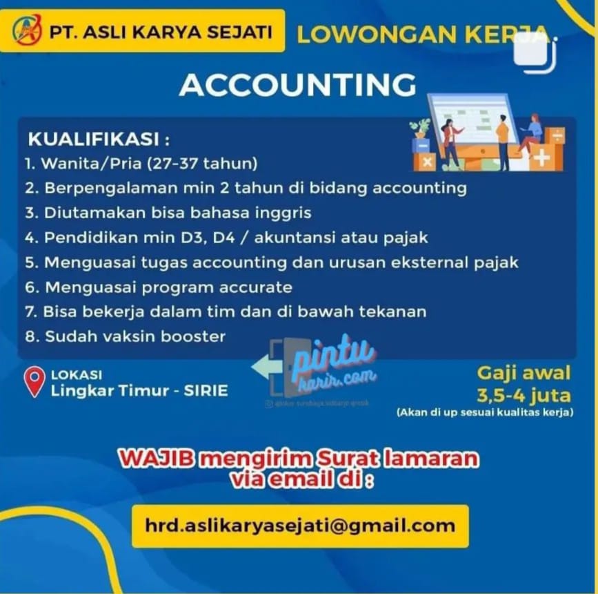 Lowongan Kerja Accounting Di PT Asli Karya Sejati Nugasin