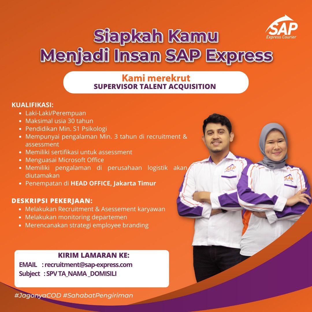 Lowongan Kerja Supervisor Talent Acquisition Di SAP Express Courier