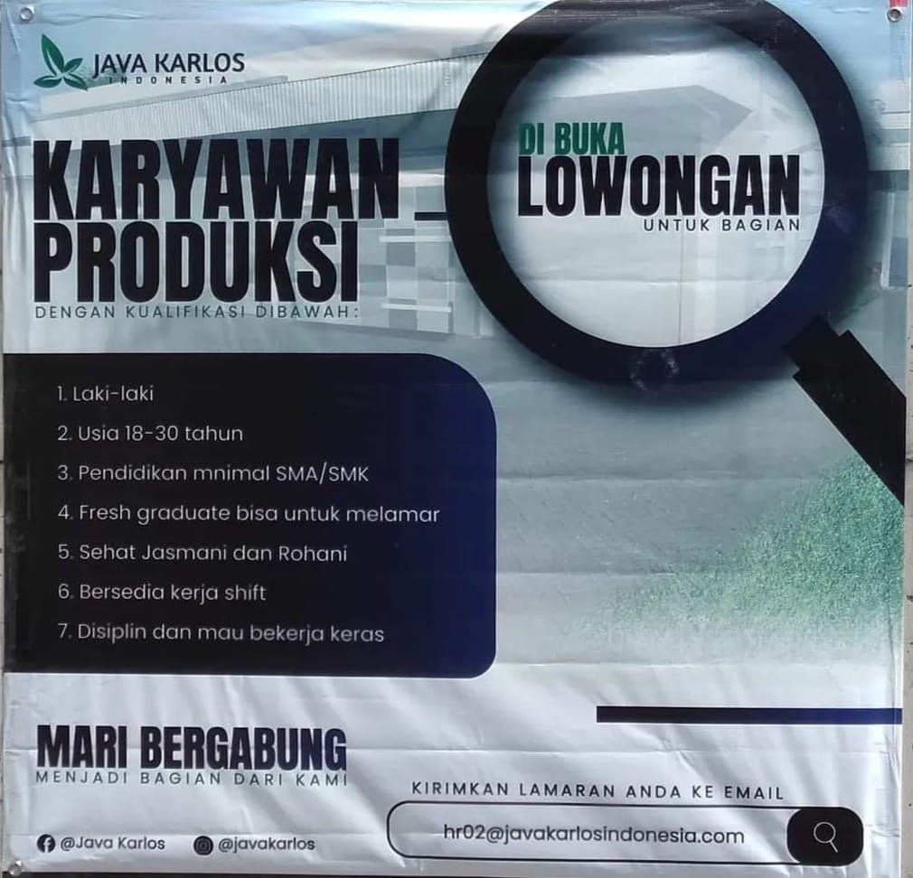 Lowongan Karyawan Produksi Di Pt Java Karlos Indonesia Nugasin