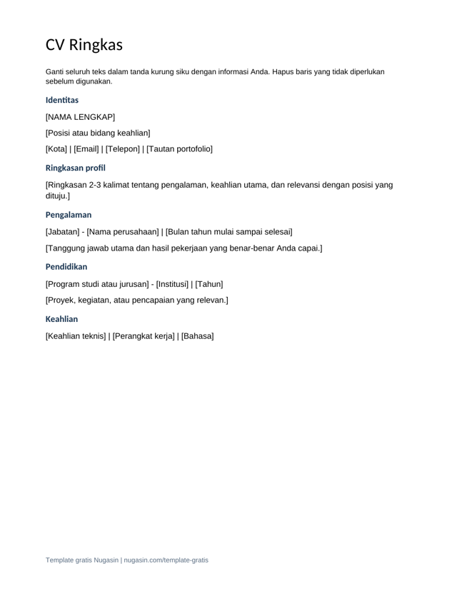 Pratinjau Template CV Ringkas