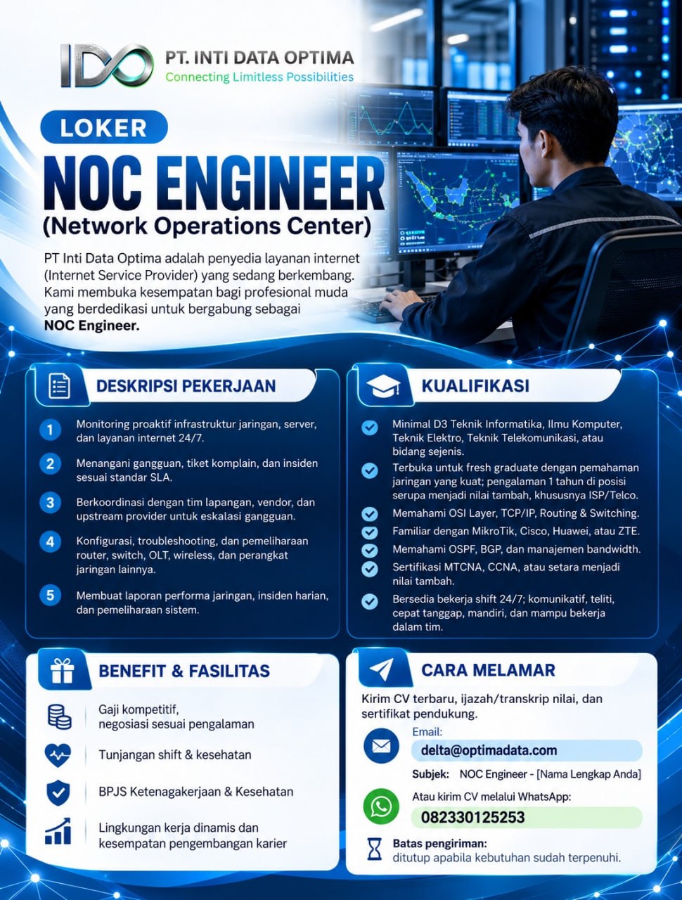 Pamflet Lowongan Kerja: NOC ENGINEER (Network Operations Center)