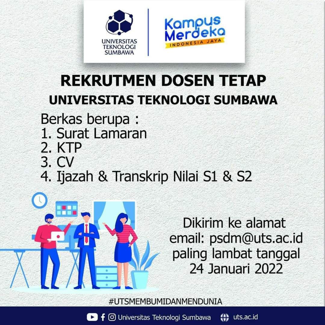 Rekrutmen Dosen Tetap Di Universitas Teknologi Sumbawa Januari 2022 ...