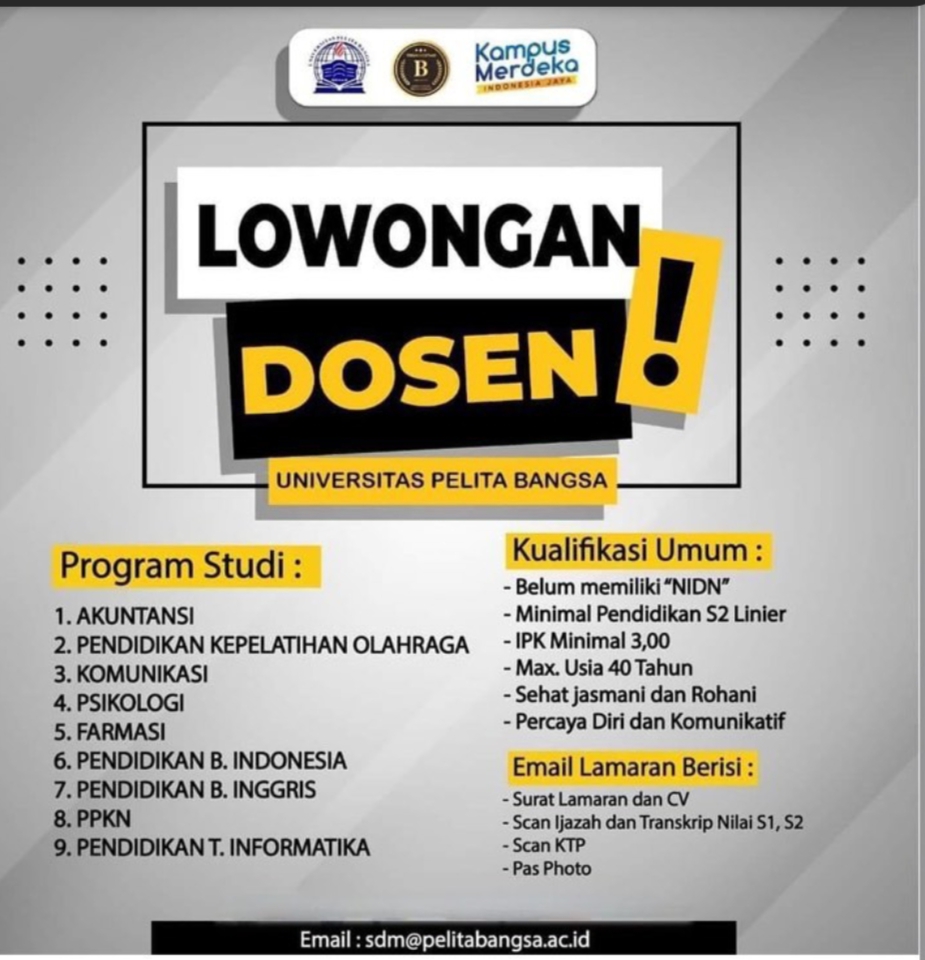 Lowongan Kerja Dosen Universitas Pelita Bangsa Upb Cikarang 