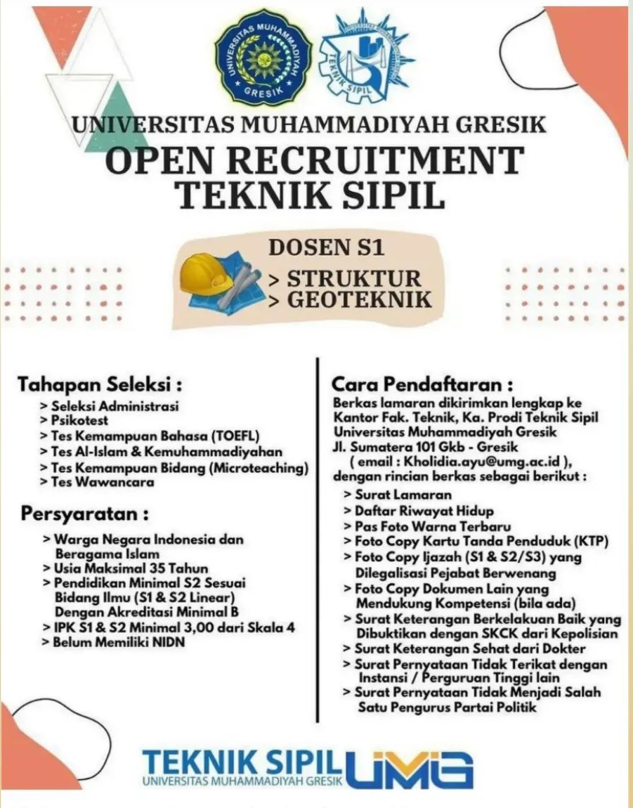 Lowongan Kerja Dosen Teknik Sipil Di Universitas Muhammadiyah Gresik ...