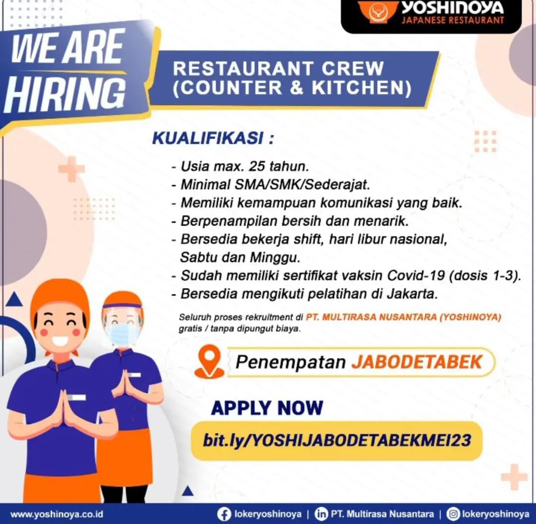 Lowongan Kerja Restaurant Crew ( Counter & Kitchen ) Di Yoshinoya 2023 ...