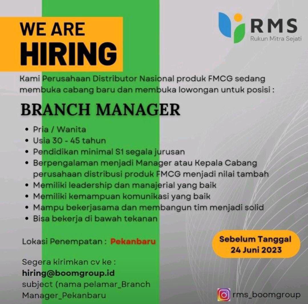 Lowongan Kerja Branch Manager Di Rukun Mitra Sejati 2023 - Nugasin.com