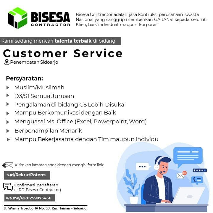 Lowongan Kerja Customer Service di Besesa Contractor - Nugasin.com