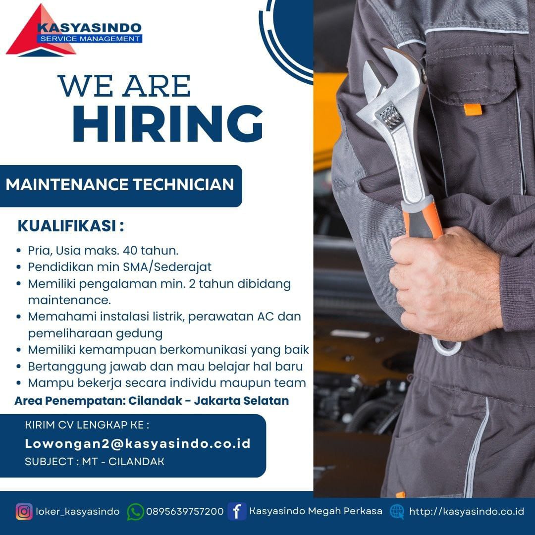 Lowongan Kerja Maintenance Technician Di Kasyasindo 2023 - Nugasin.com