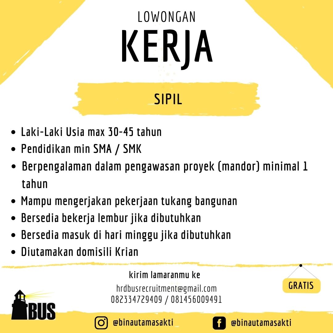 Lowongan Kerja Sebagai Sipi Mandor Di Pt Bina Utama Sakti 