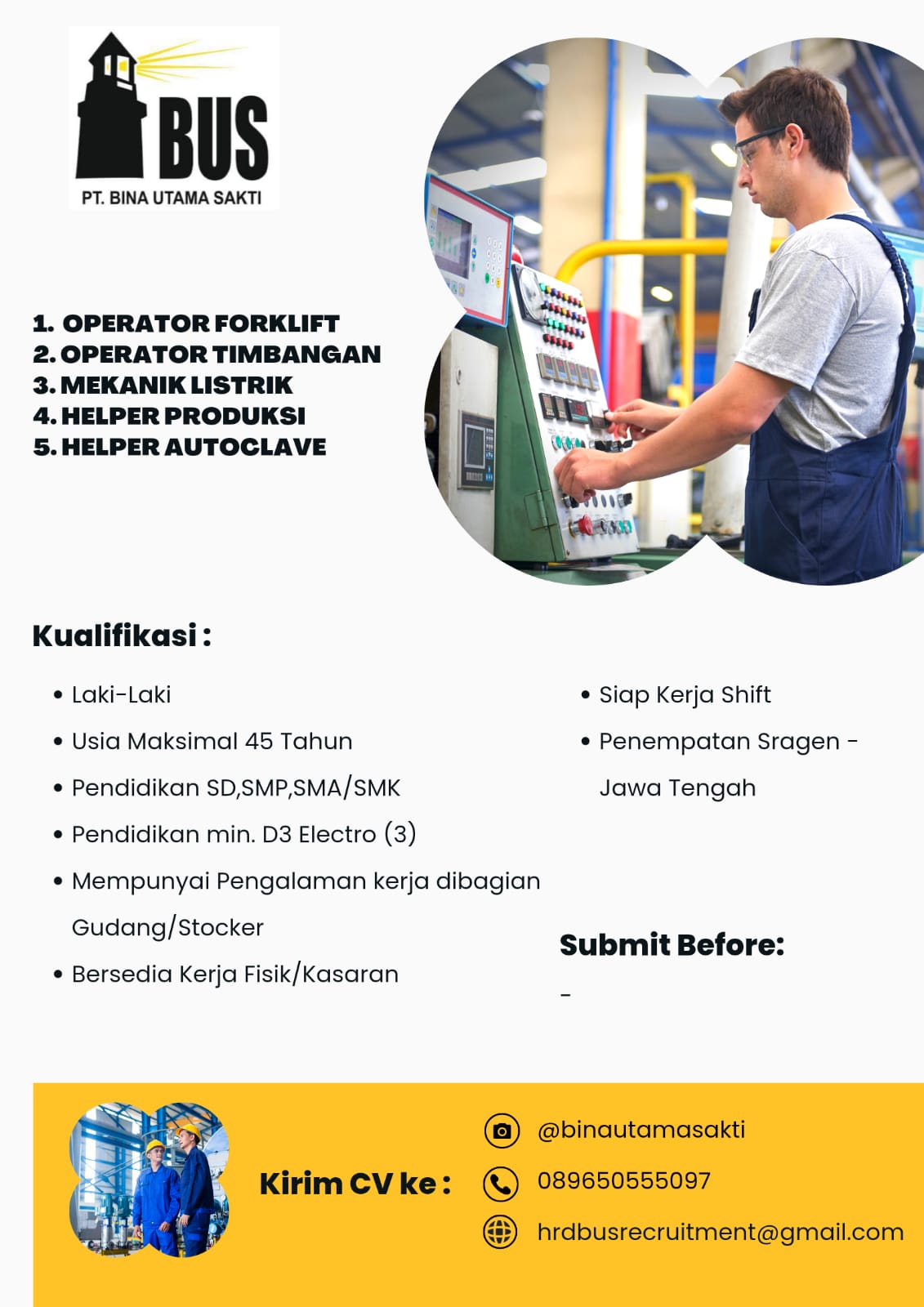 Lowongan Kerja Operator Forklift, Operator Timbangan, Mekanik Listrik ...