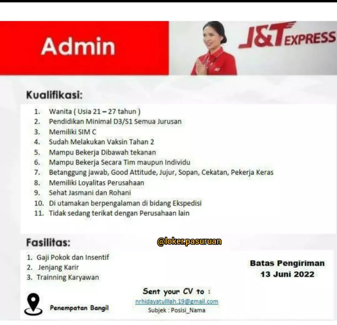 Lowongan Kerja Admin Di Jandt Express Bangil 9886