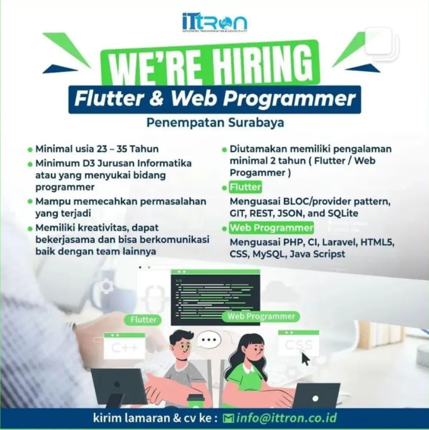 Lowongan Kerja Flutter & Web Programmer di ITtron - Nugasin.com