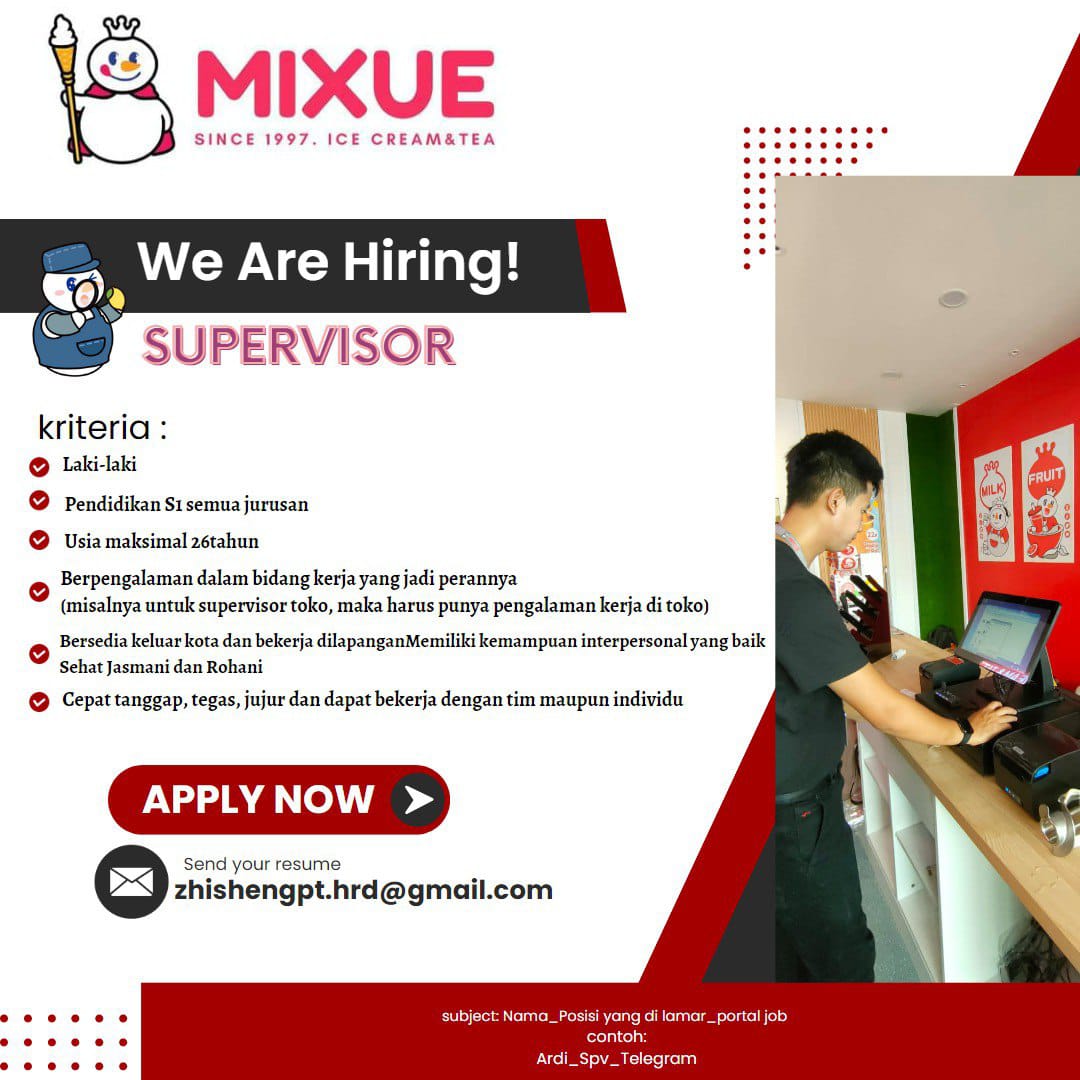 Lowongan Kerja Supervisor Di Mixue 2023 - Nugasin.com