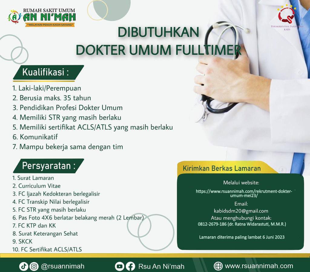 Lowongan Kerja Dokter Umum Fulltime Di Rumah Sakit An Ni Mah Nugasin Com