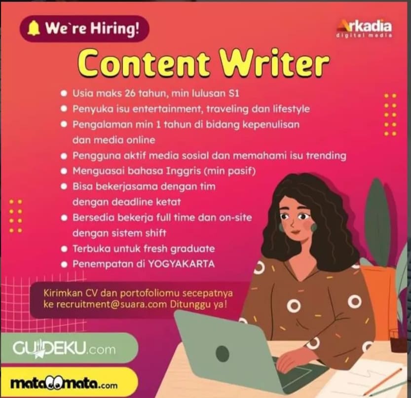 Lowongan Kerja Content Writer Di PT. Arkadia Digital Media - Nugasin.com