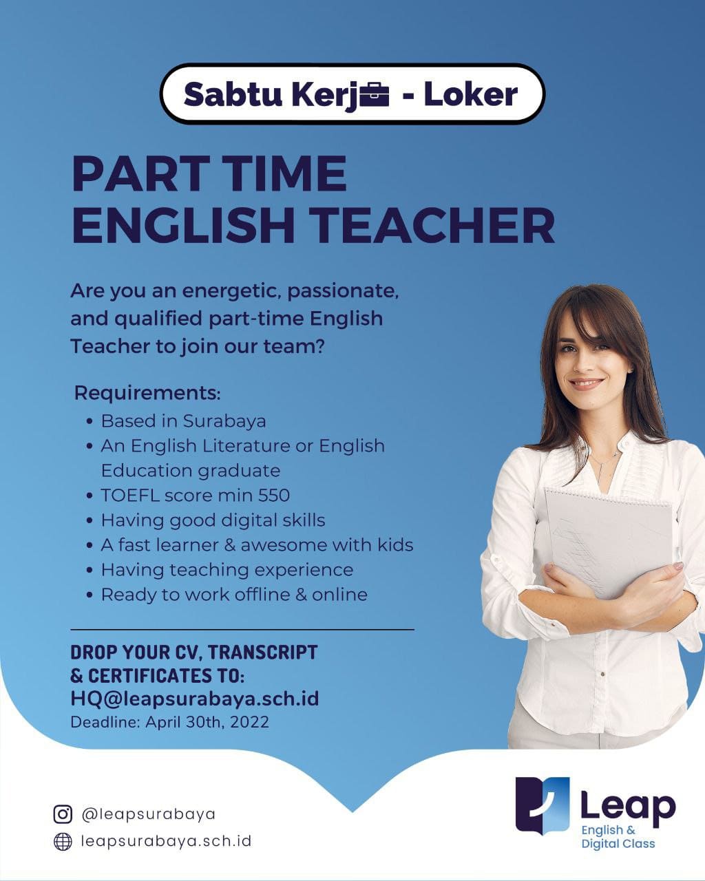 Lowongan Kerja Part Time English Teacher Di Lembaga Kursus Dan Pelatihan Surabaya Nugasin Com