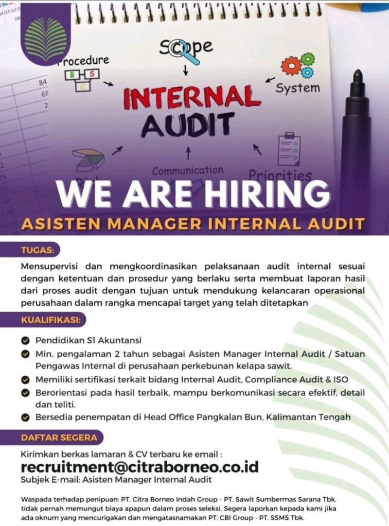 Lowongan Kerja Asisten Manager Internal Audit Di Citra Borneo 2023 - Nugasin.com